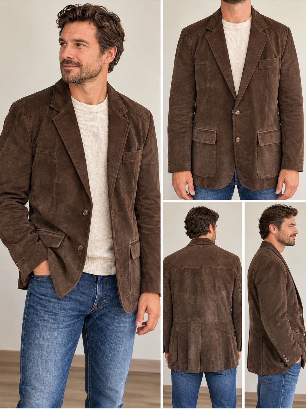 Vintage Silton Brown Genuine Leather Suede Blazer Jacket 42 Western 70s